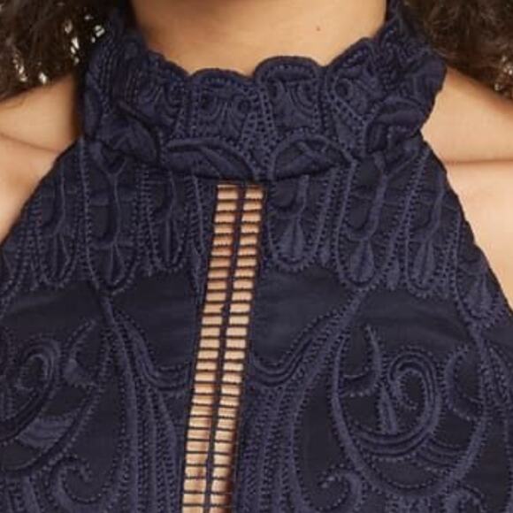 Bardot size 4 Blue Hana Lace Halter Cocktail Dress cocktail Strappy Backless - Picture 5 of 12